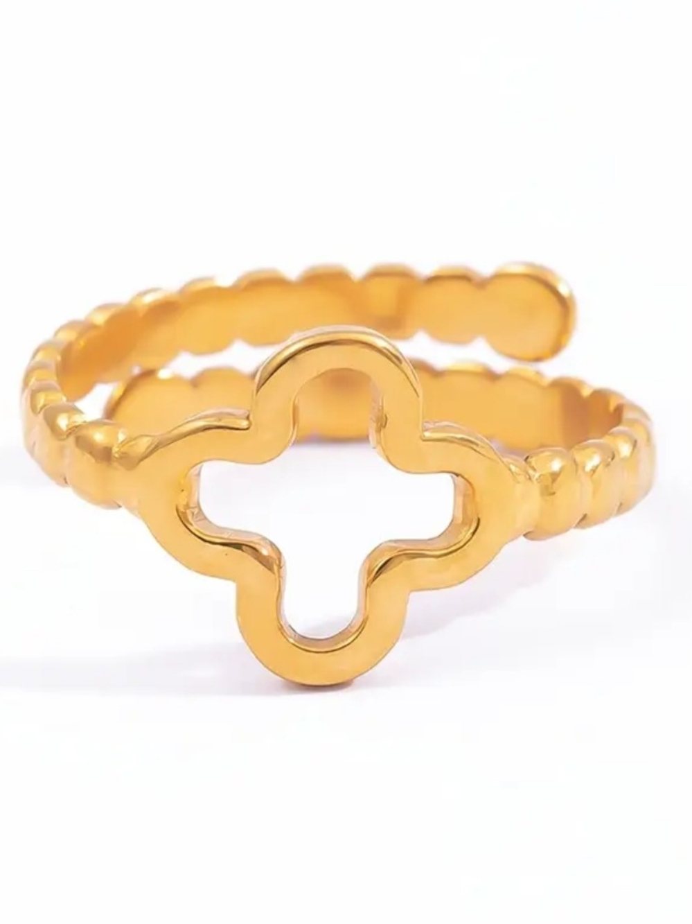 Gold Rhodium Clover Openwork Ring - Picture 4 of 4